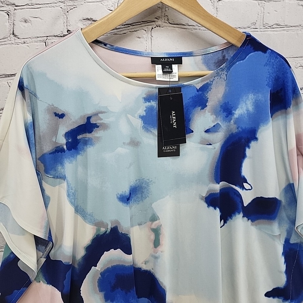 Alfani Blouse Womens Sz PM Top Colorful Dolman Paint Profusion Boxy New Tags - Picture 2 of 10